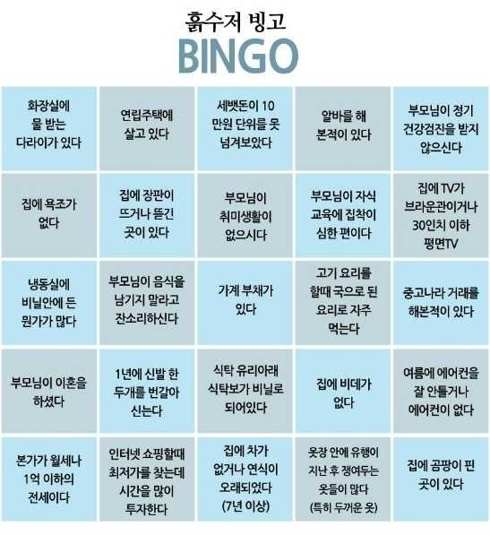 현재 논란중인 금수저 흙수저 빙고게임 | 인스티즈