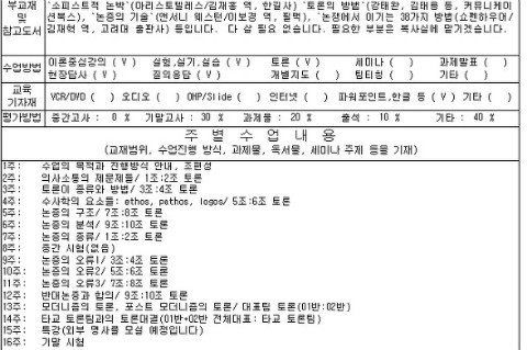 손석희 성신여대 교수 시절 수업 계획서 | 인스티즈
