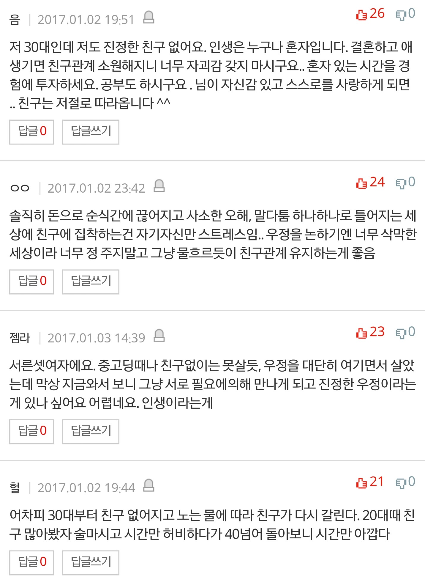 친구가 한명도 없는 20대후반여자 +20,30대가 단 베플들 | 인스티즈