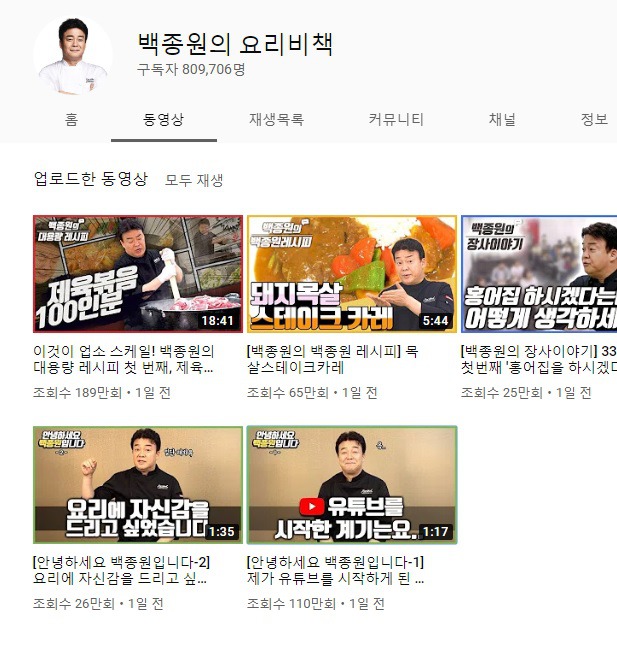 백종원 유튜브 구독자 수 | 인스티즈