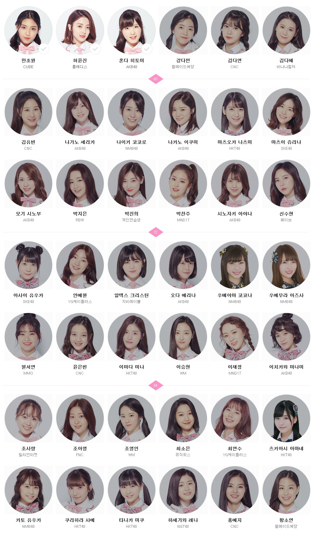[프로듀스48] 엠넷 공홈 1차 탈락자 명단.jpg | 인스티즈